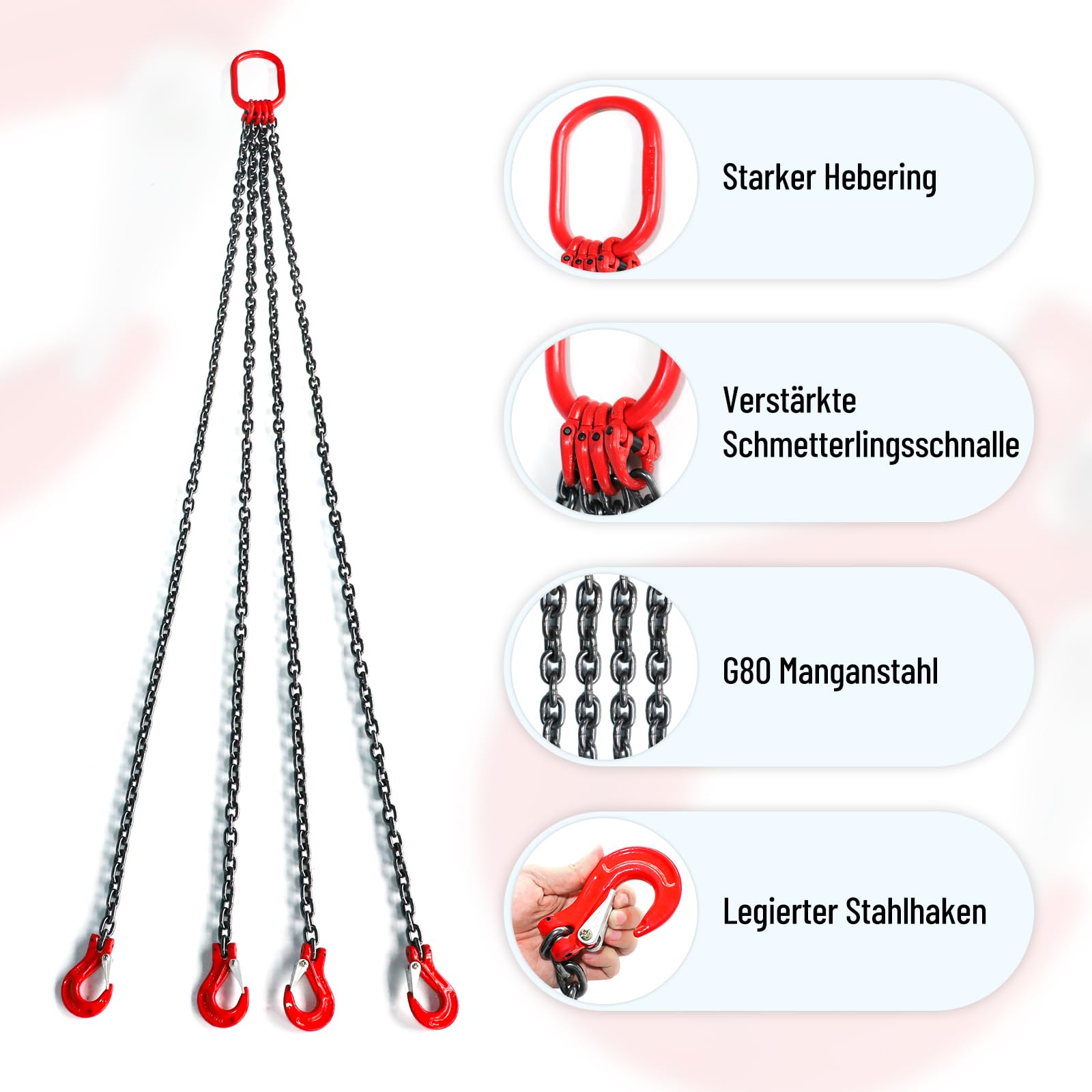 Forstkette G80 Manganstahl, Rückekette 3000kg Tragfähigkeit, 1,5 m Hebekette mit Gabelkopfhaken, Ø 6 mm Kettengehänge, Anschlagkette Krankette 3T, Kette Forst Schweres Heben