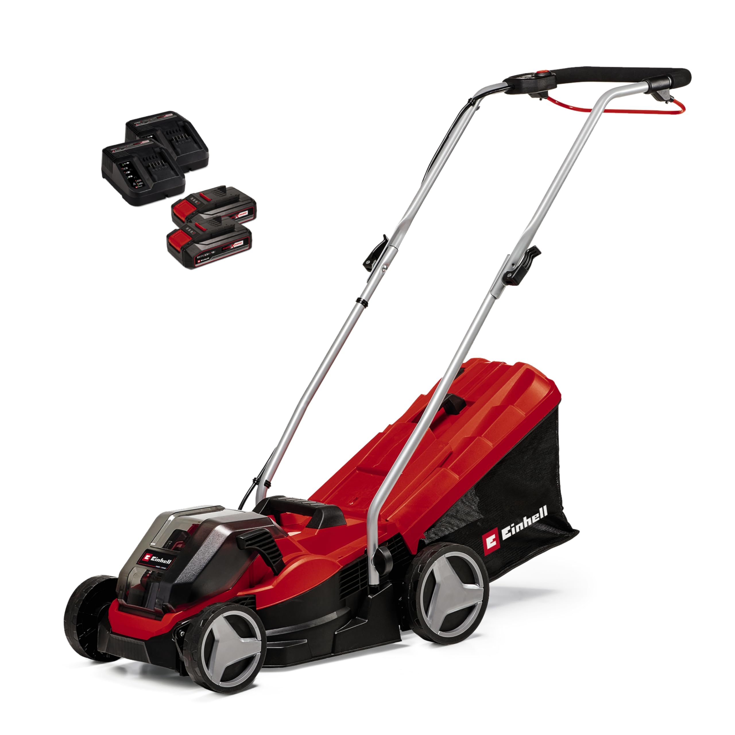 Einhell Tosaerba a batteria GE-​CM 36/​33 Li Kit Power X-​Change (36 V, 33 cm larghezza di taglio, fino 250 m², 30 L sacco raccoglitore, incl. 2x 2,​5 Ah batteries e 2x caricabatteriee)