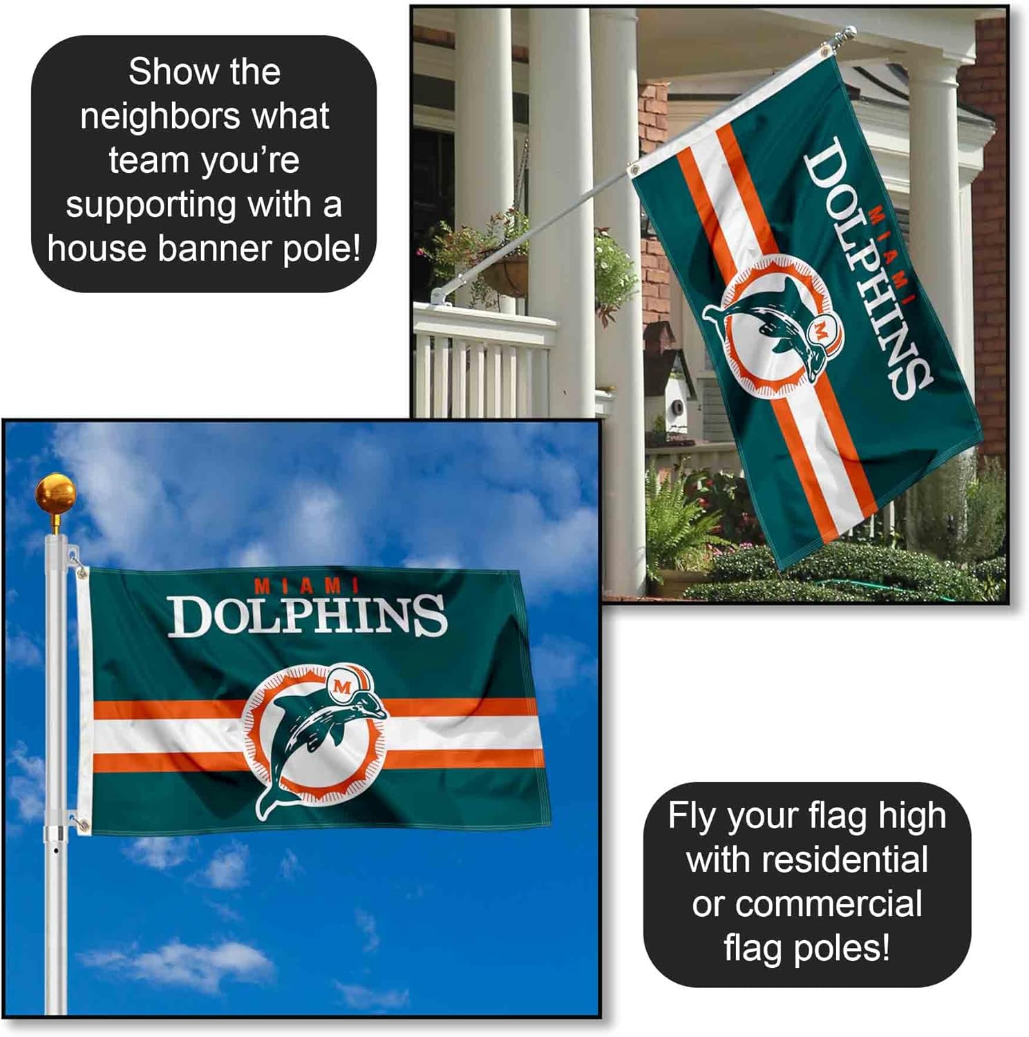 Dolphins Throwback Vintage Retro 3x5 Banner Flag - Image 3