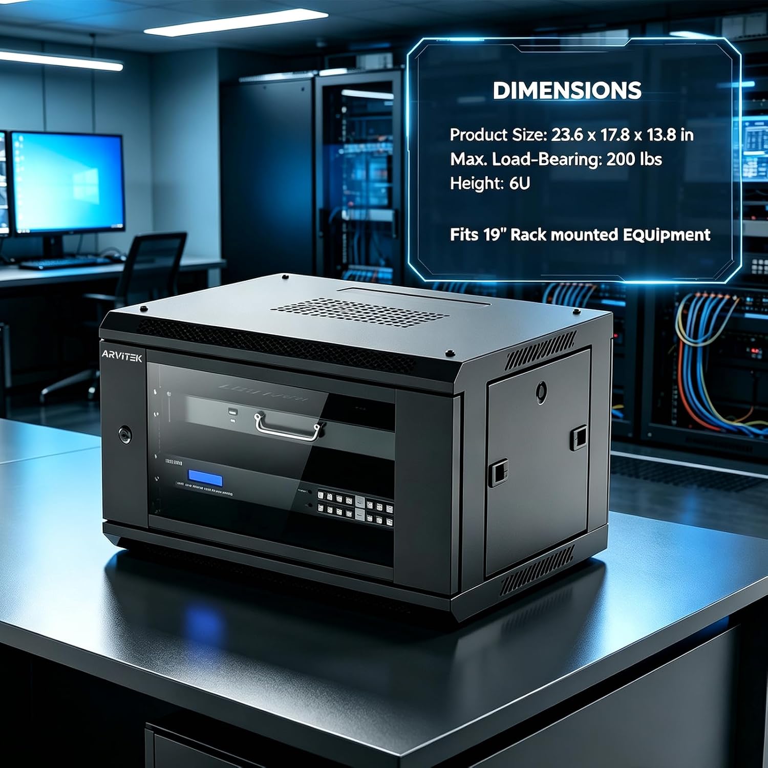 6U Wall Mount Server Rack Enclosure with Locking Glass Door, Removable Side Panels, 17.7inch Depth, Network Cabinet for 19" IT Equipment, A/V Devices, 200 lbs Max. Ground-Mounted Load Capacity