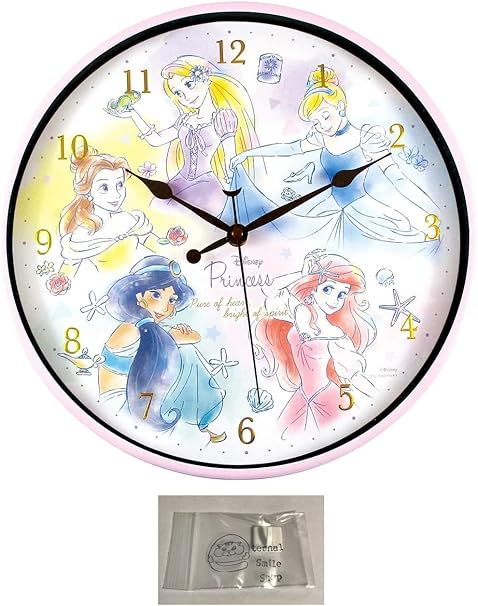 Amazon Co Jp Disney ディズニー 掛け時計 インデックス クロック 壁掛け時計 連続秒針 ウォール クロック カラフルアート プリンセス 当店オリジナルロゴ入りフック 2点セット 時計 フック ホーム キッチン