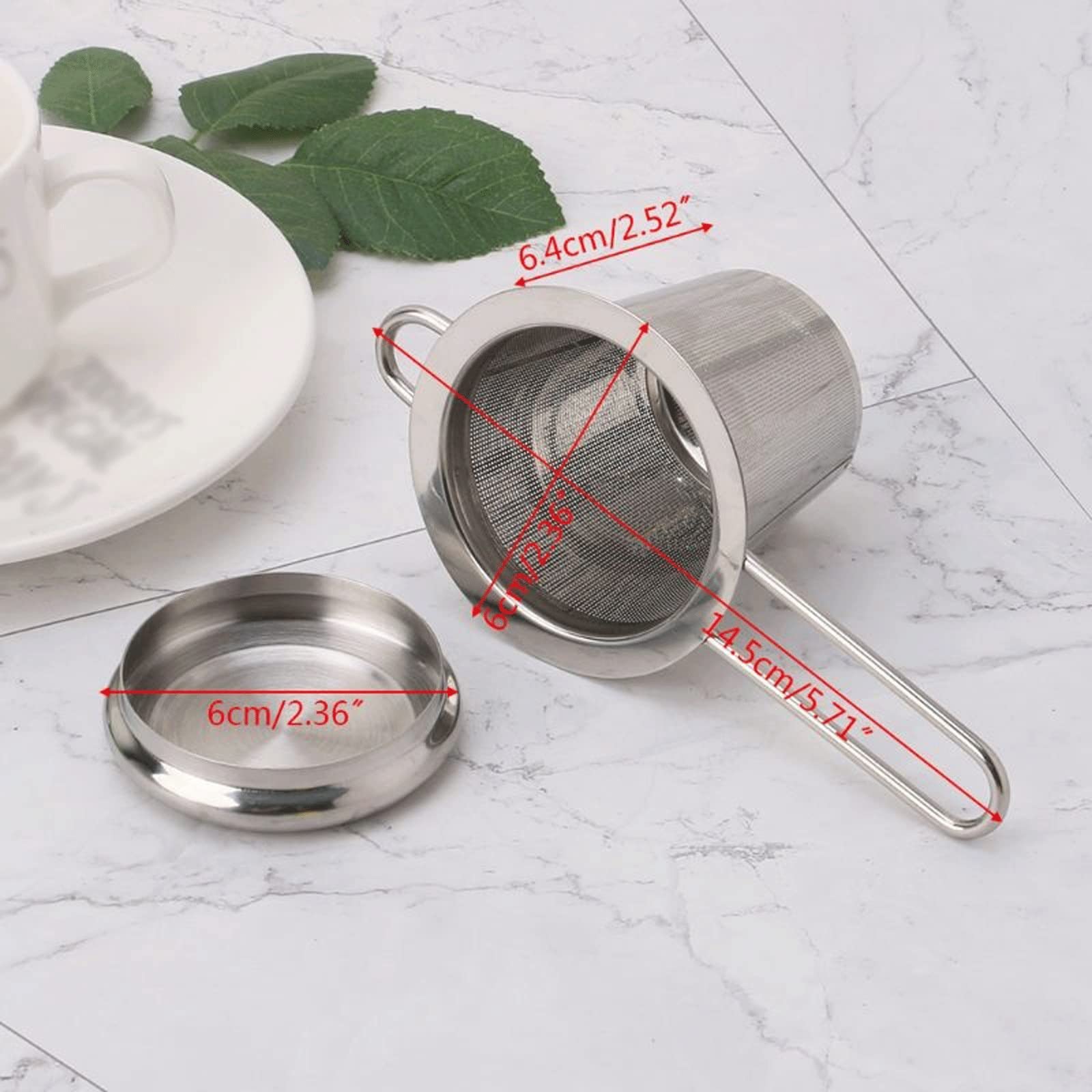 Colador de té reutilizable de malla de acero inoxidable, colador de té de hojas sueltas, colador de especias con tapa, taza, accesorios de cocina (plateado)