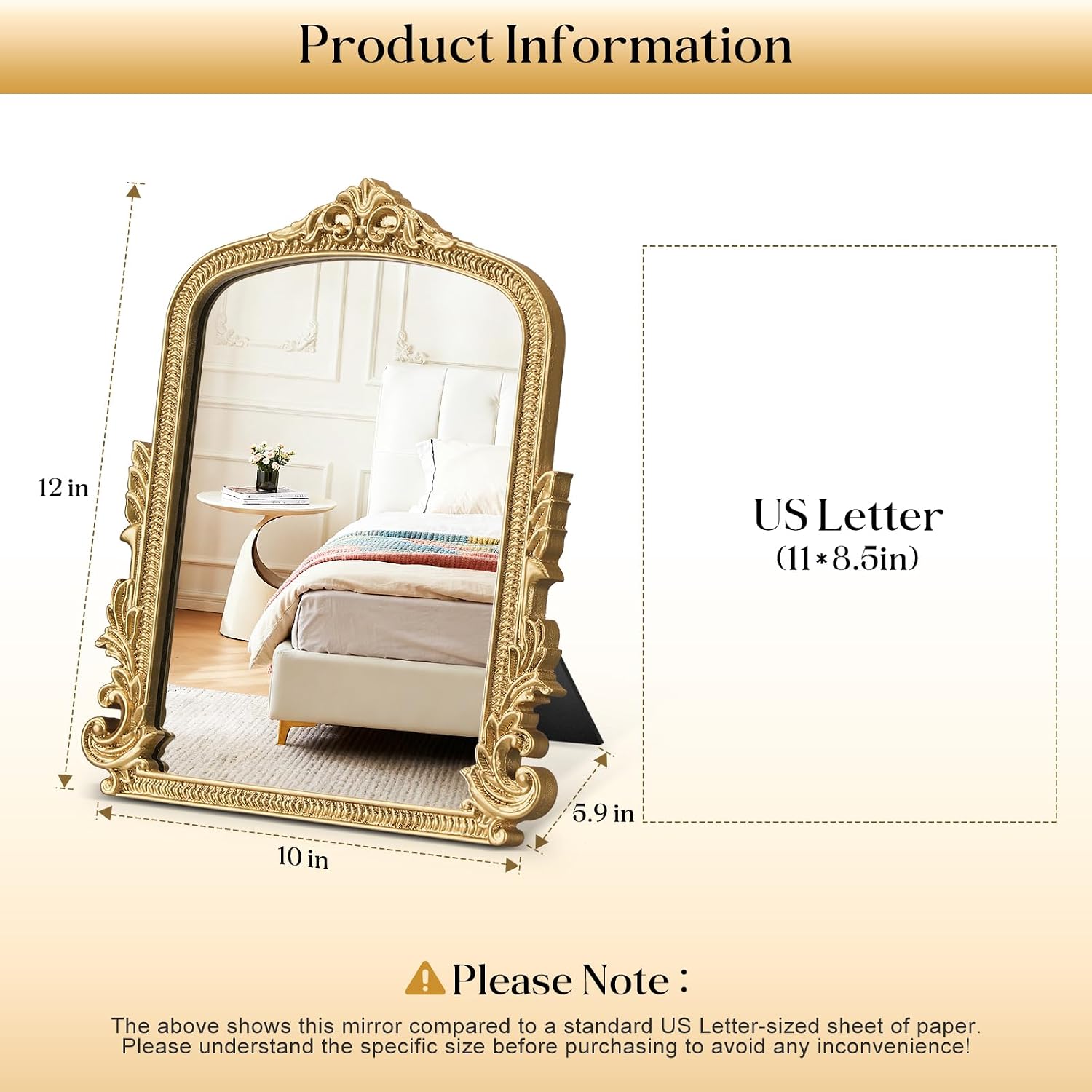 Small Vintage Gold Arched Mirror, 12x10 Inch Antique Arch Tabletop Makeup Vanity Mirror, Wall Mounted Decorative Mirrors for Bedroom, Living Room, Dining Room, Entryway, Fireplace