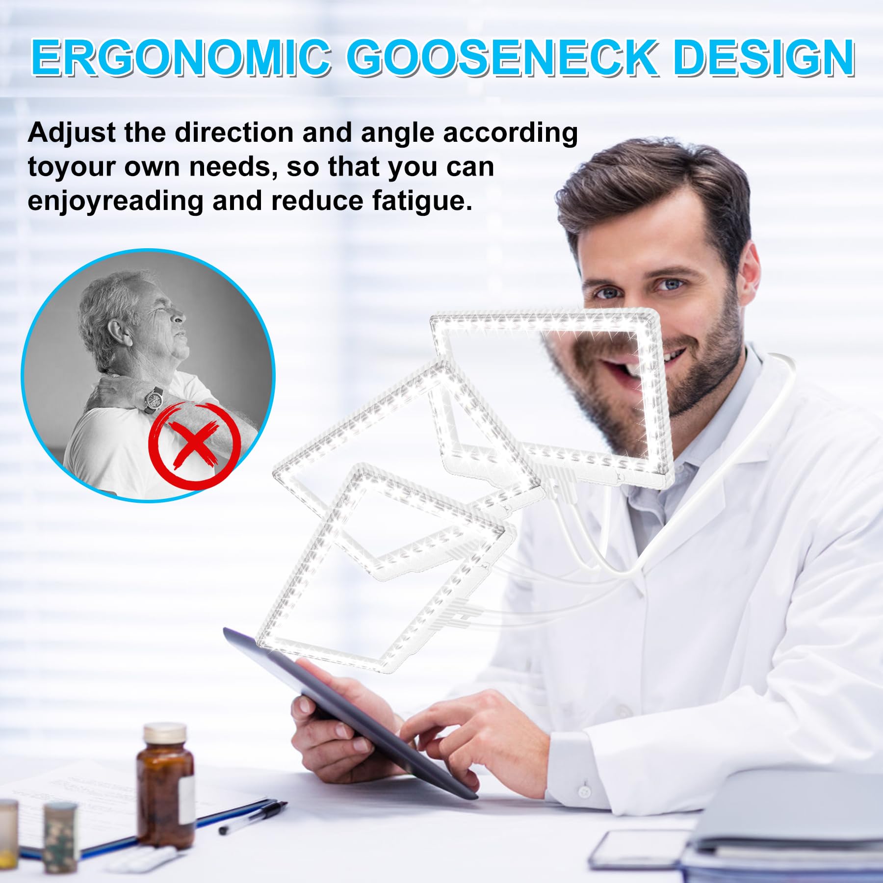 Lente D'Ingrandimento 5X Ricaricabile Con Luce LED - Collo D'Oca Flessibile, Ideale Per Lettura E Hobby - Foto 3