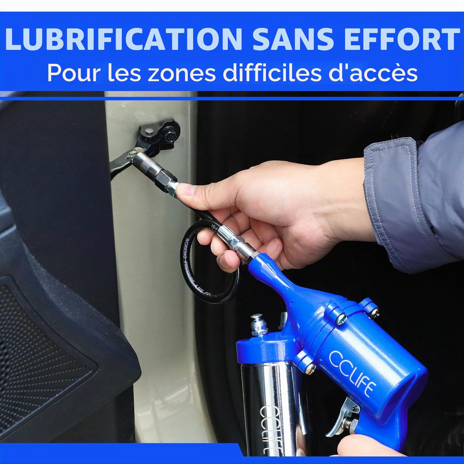 CCLIFE Pompe a graisse pneumatique 6000 PSI Pistolet pompe a graisse manuelle Entrée d'air 1/4' BSP | Pression de travail de 6000 PSI avec raccord BSP de 1/4" pour un dégraissage rapide des véhicules, machines et outils.