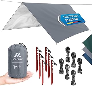 NORDMUT® Tarp 3x3/4m wasserdicht für optimalen Regen- und Sonnenschutz – Robuste Zeltplane kleines Packmaß mit Ösen – Tarp Ultraleicht für Camping & Wandern
