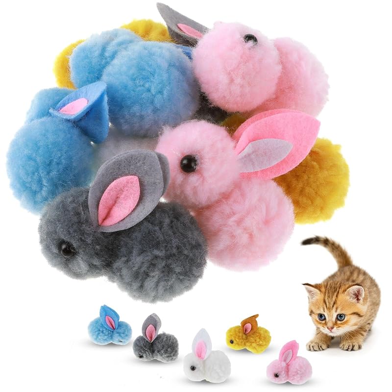 Bola de pelúcia para gatos em formato de coelho Amaxiu, pacote com 10