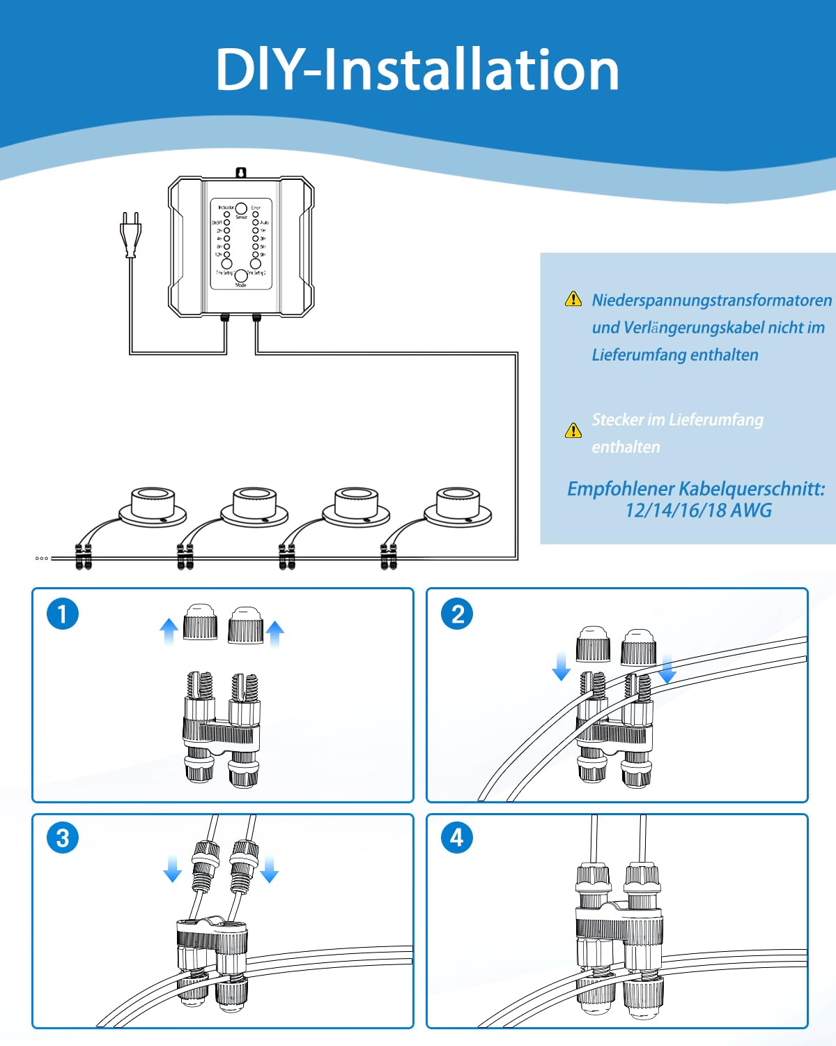 Niederspannung Teichbeleuchtung Unterwasser Licht mit UL-Cord, IP68 Wasserdicht LED Poolbeleuchtung, Warmweiß 2700K Gartenteich LED für Pool Wasserfall Beleuchtung (Transformator nicht enthalten)