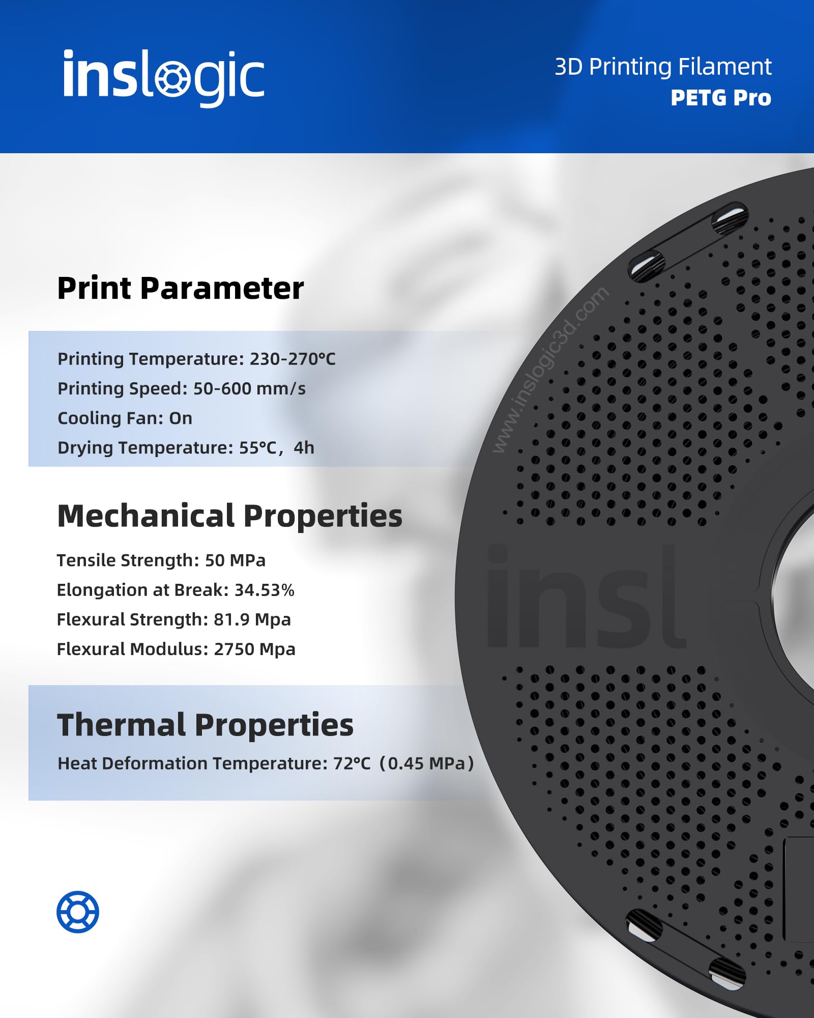 Inslogic Alta Velocidad Pre-secado PETG Pro 1,75 mm Matte PETG Pro Filamento para impresión 3D Compatible con la mayoría de impresoras 3D FDM Paquete de 10 kg (5 negros + 5 blancos)