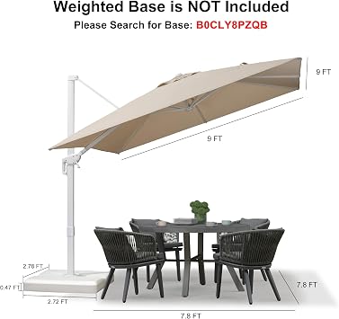 PURPLE LEAF Cantilever Patio Umbrella 9' X 9' White Aluminum Frame, Beige