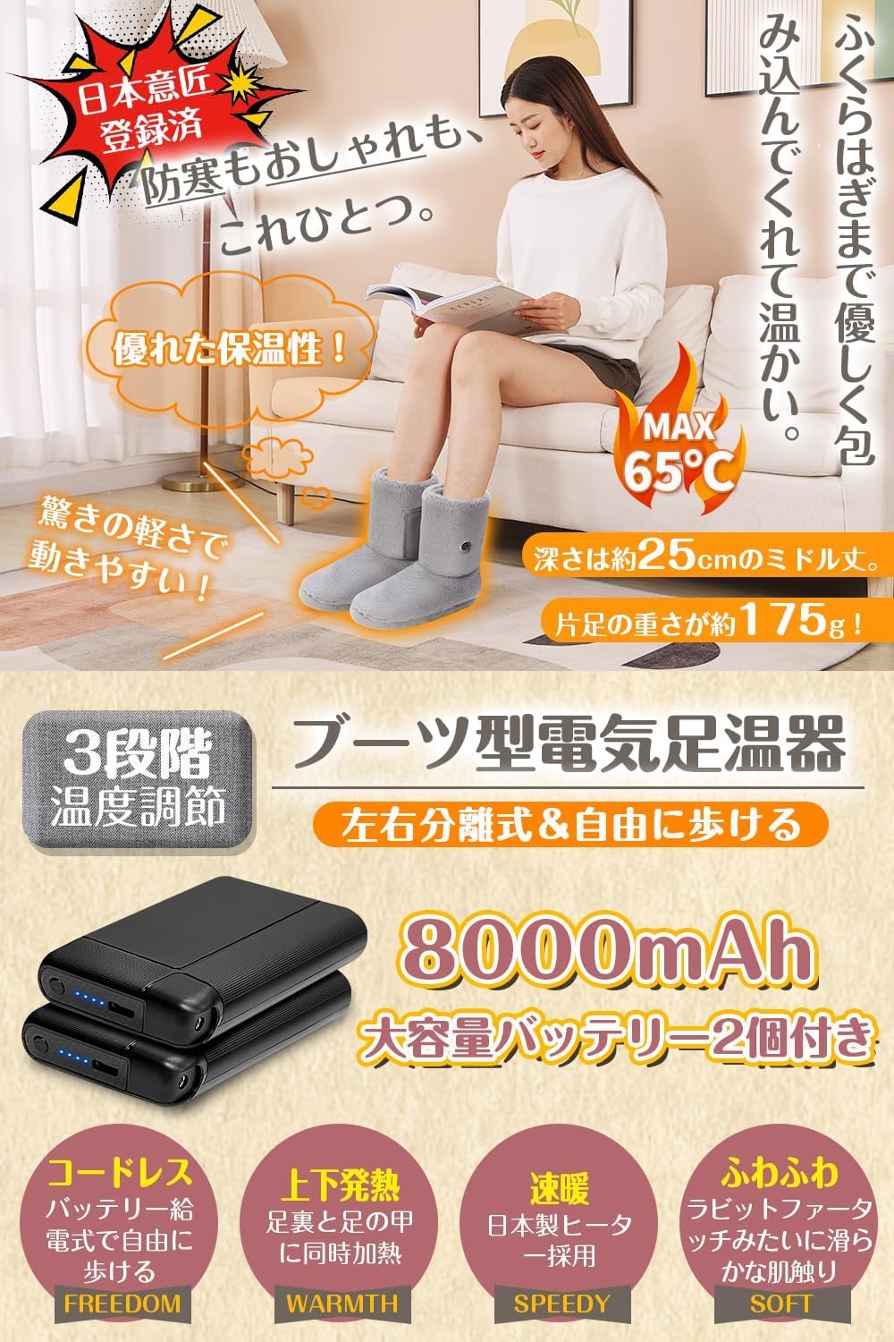 Amazon.co.jp: フットウォーマー コードレス 足温器 【10秒で速暖 両面