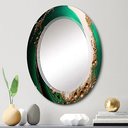 Miniatura 10 de DesignQ Espejo de tocador verde y dorado con ondas estrelladas, espejo de baño, espejos de pared para sala de estar, dormitorio, espejo ovalado,