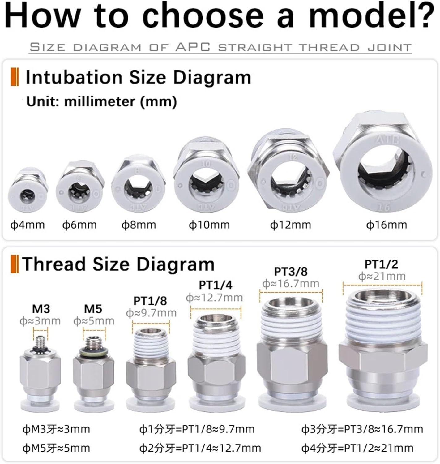 1PCS Straight Thread Quick PlugJoint APC4 6 8 10 12 16-M5 01 02 03 04 Pneumatic Fitting Air Quick Connector(APC4-M6)