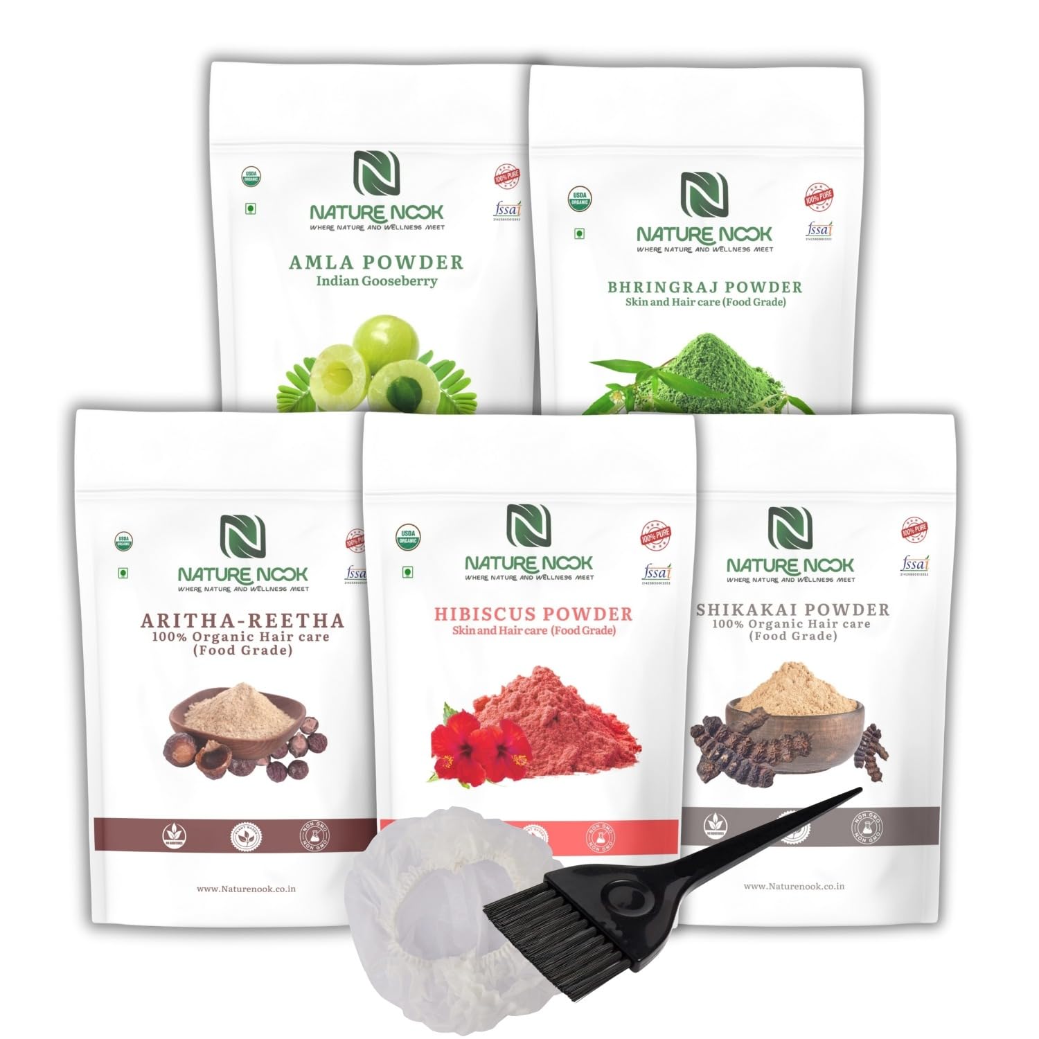 Nature Nook Herbal Hair Care Powder Combo -Pack of 5 (Each 100gm) | Amla, Bhringraj, Hibiscus, Shikakai, Aritha Reetha | Organic Food Grade | Help in Hair Growth, Anti Hair Fall, Dandruff Control Kit-image-29