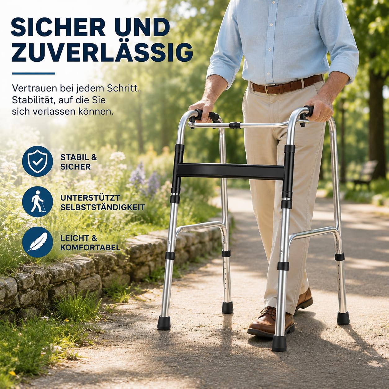 Gehgestell faltbar, mit 6-fach einstellbarer Höhe, Bis 100 kg