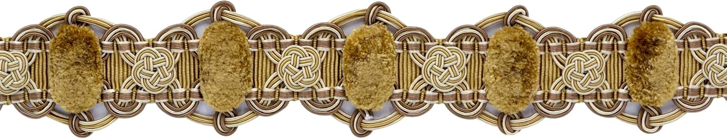 DÉCOPRO 2" (5cm) Alexander Collection Luxurious Velour Medallion Gimp Braid Trim # 0200AXG, Almond Beige #LX01 (Gold Beige, Light Brown, White Ivory) 5 Yard Value Pack (15 ft/4.5m)