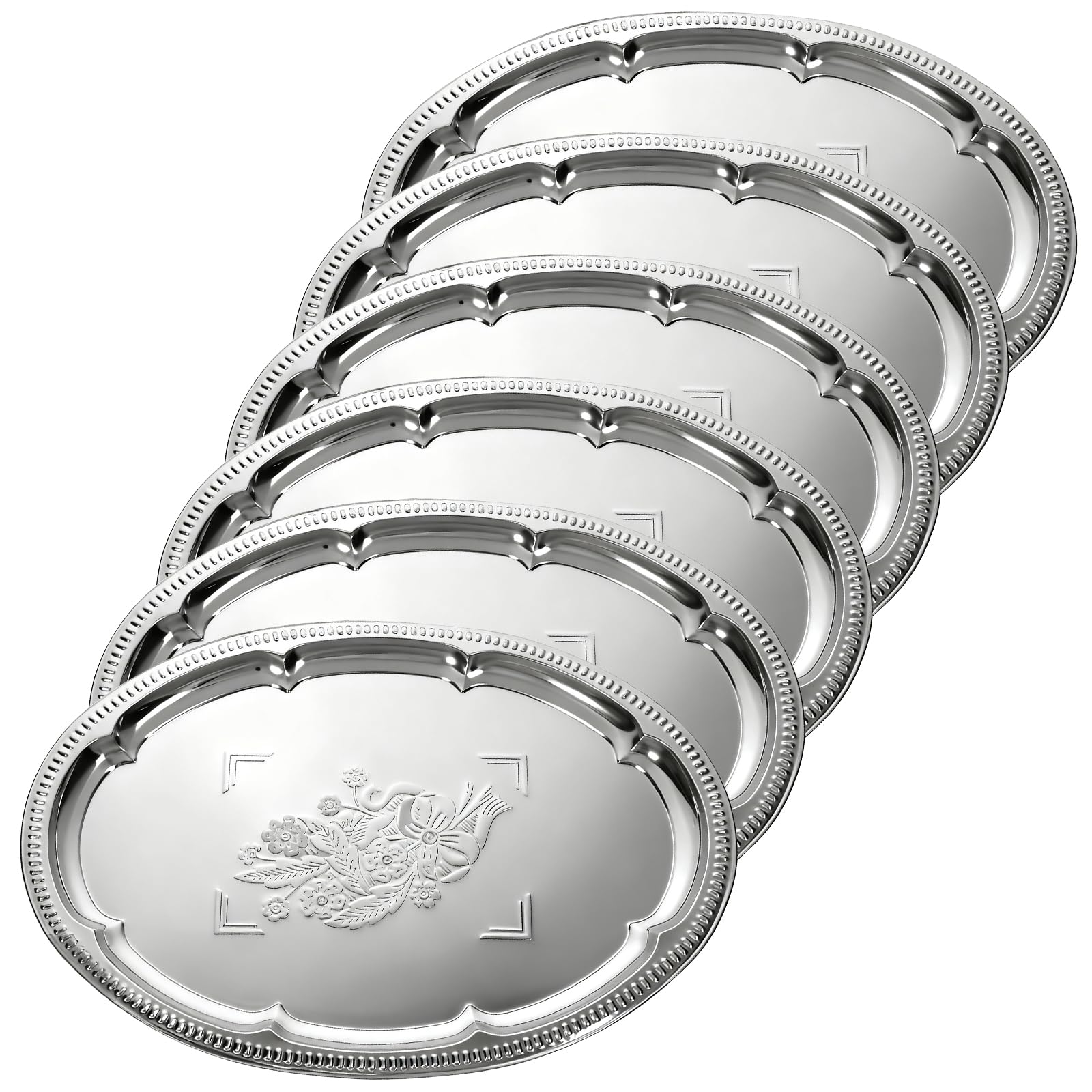 Photo 1 of Exclaith 6-Piece Silver Stainless Steel Serving Tray Set
