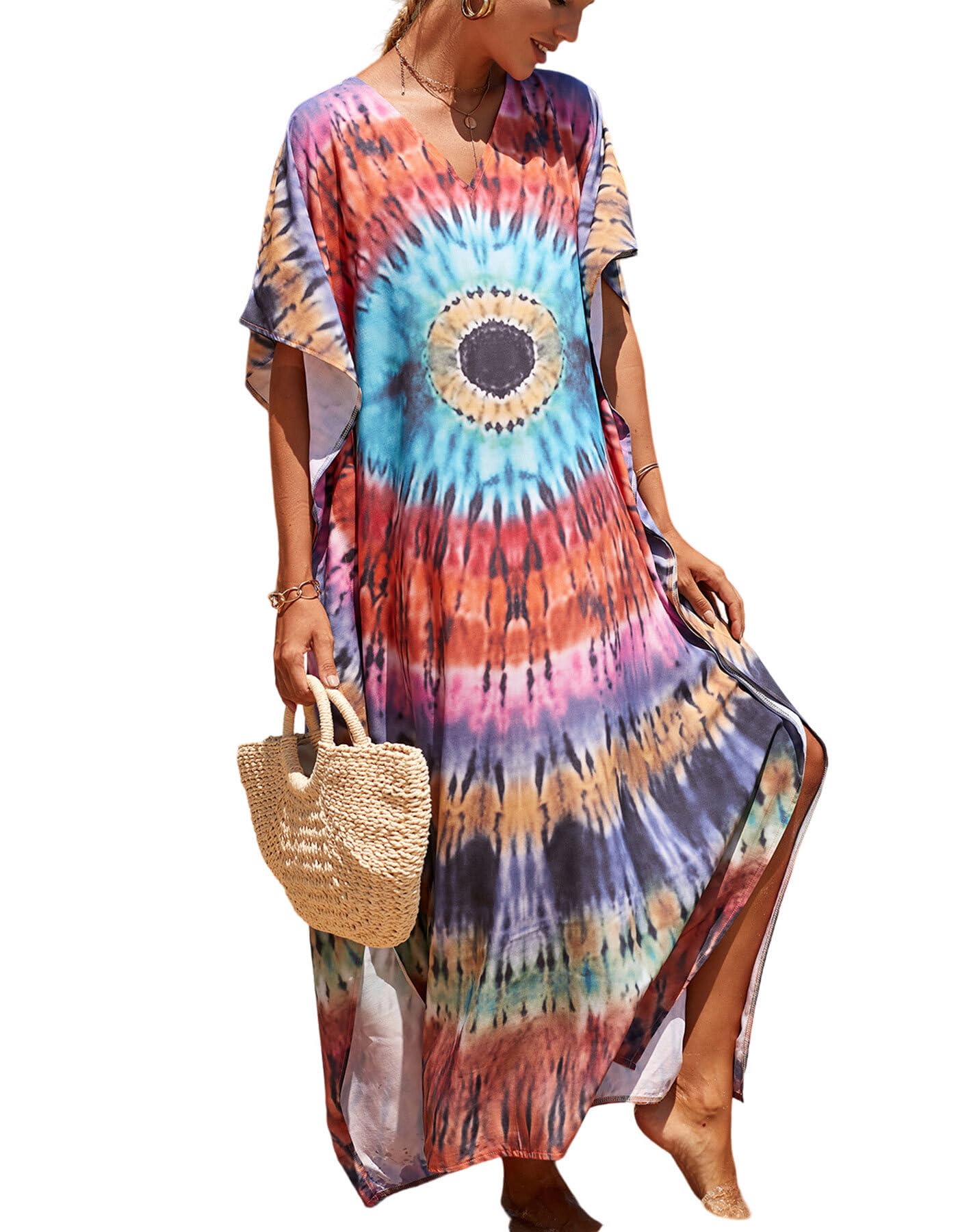 NFVNKJ Women's Plus Size Beach Lounge Kaftan Maxi Dress Swimsuit Coverup for Women
