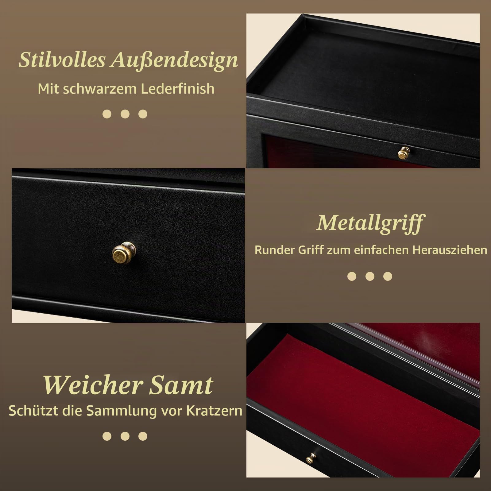 Parfüm Organizer, Leder Herren Parfüm Ständer mit Schublade, Parfüm Regal mit Transparent Sichtbarer Deckel, Premium Aufbewahrungsbox für Düfte, Kosmetik und Schmuck, Tolles Geschenk (Schwarz)
