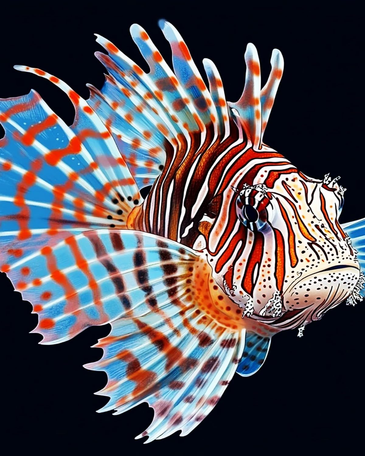 Liubaishi Black Paint By Numbers For Adults, Variegated Lionfish, 40X50 Cm Acrylic Canvas Kit With Brushes And Paints