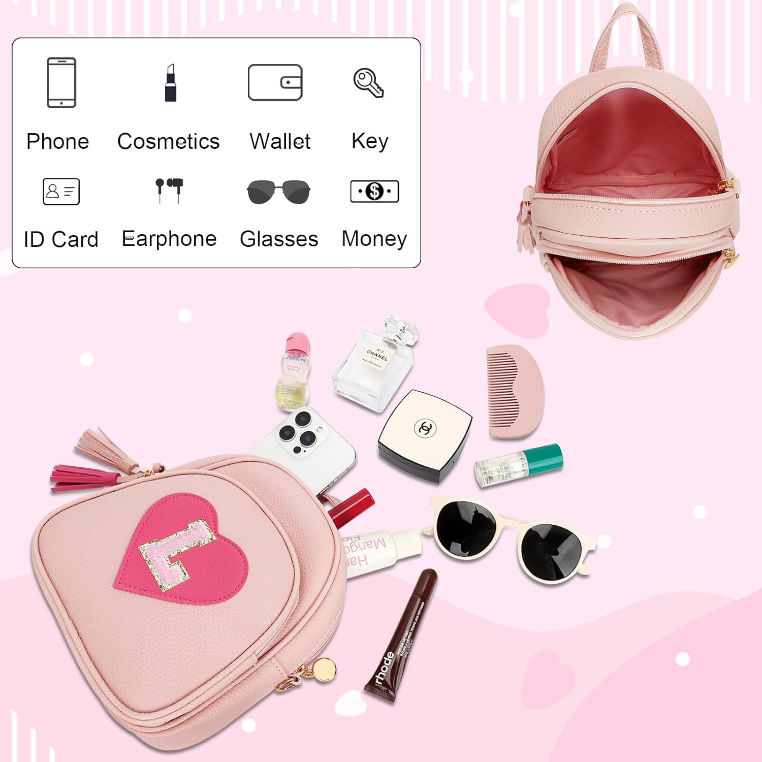 Girls Initial Mini Backpack Gifts for Kid Toddler Little Girl Teen Small Cute Heart Backpack Purse Preschool Kindergarten Bookbag,Pink-L - Image 6