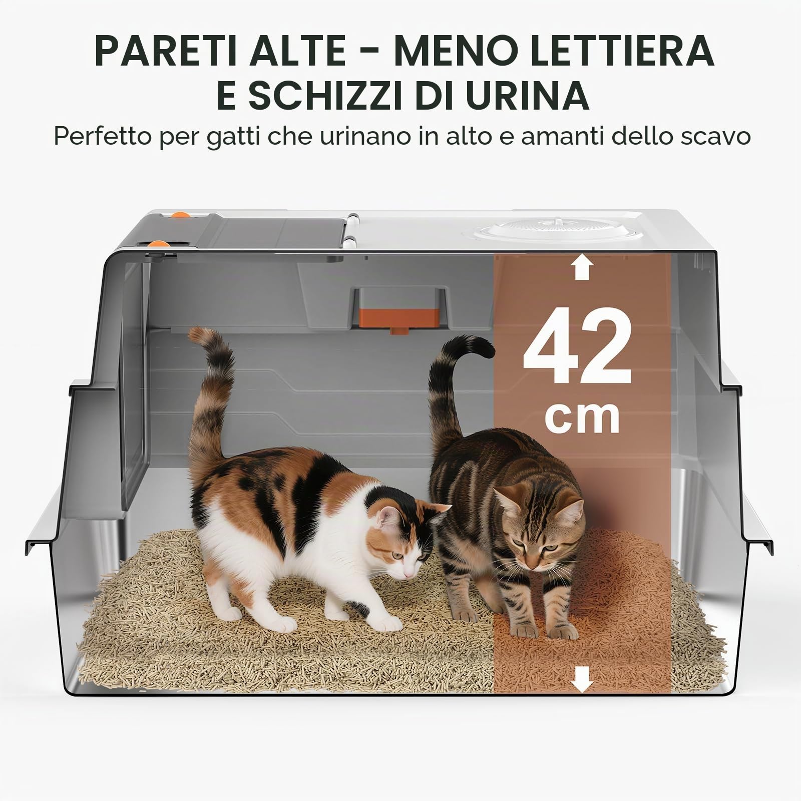 MIXJOY Lettiera per gatti in acciaio inox con coperchio, grande 71 x 51 x 42 cm, per gatti di taglia grande e per famiglie con più gatti, modalità chiusa, semiaperta e aperta, di grandi dimensioni con