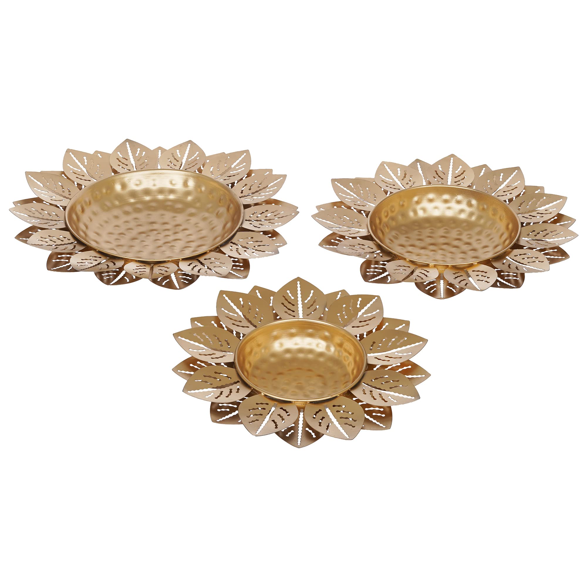 Webelkart Lot de 3 bols décoratifs en forme de feuille dorée polie pour la maison, décoration de table | Décoration de Diwali Doré