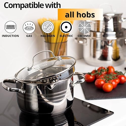 Miniatura 5 de Daniks Tokio - Olla de cocina de acero inoxidable de 3 cuartos con tapa de vidrio y colador