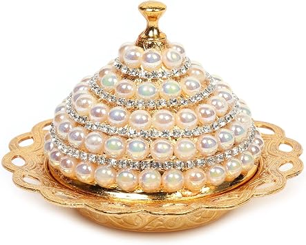 Alisveristime Coated Handmade Brass Sugar Chocolate Candy Bowl Serving Dish with Lid Pear Gold