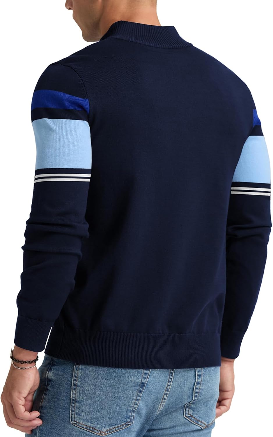 NITAGUT Mens Sweaters 1/4 Zip Up Striped Pullover Slim Fit Fall Winter Spring Long Sleeve Polo Sweaters - Image 6