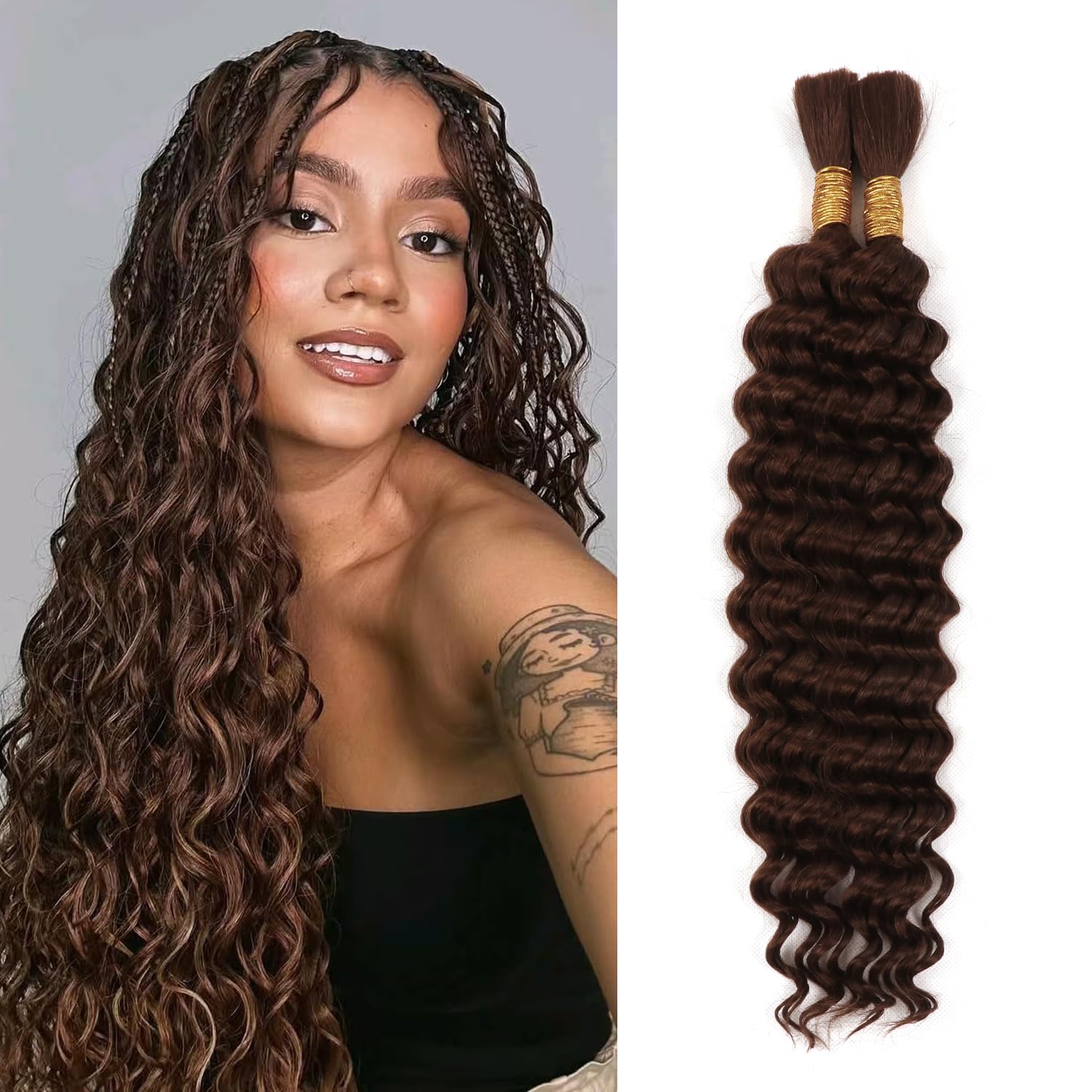 Human Braiding Hair For Boho Braids Human Hair Extensions 18Inch Wet And Wavy Depp Wave Bulk Human Hair For Knotless Braids For Women (4#