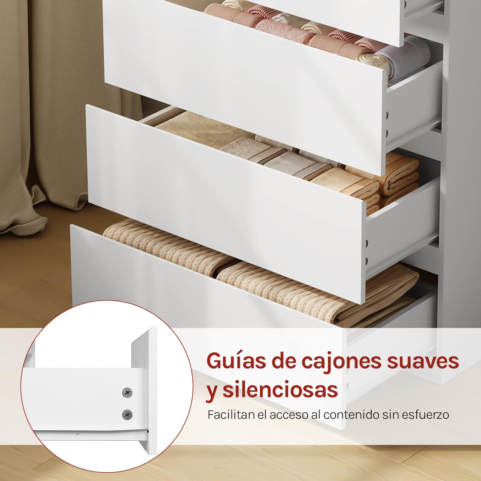 WOLTU Comoda Dormitorio, Cajonera de 5 Cajones Almacenaje, Cómoda Blanca, Mueble de Habitacion, Aparador Moderno para Salón Dormitorio, 60x37x110 cm, KMD006ws