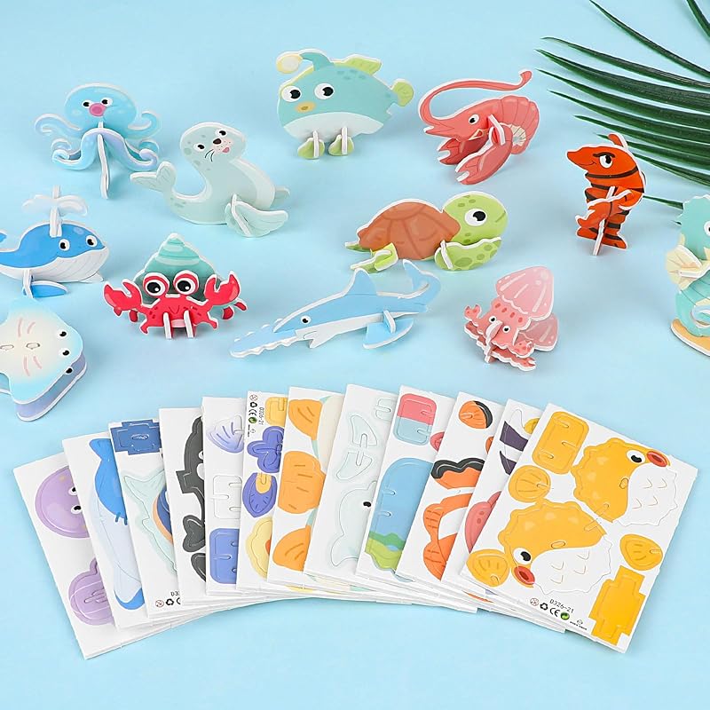 25 Pcs Educational 3D Cartoon Puzzles for Kids,3D Ocean Learning Educational Paper Puzzle Game for DIY Crafts Gifts