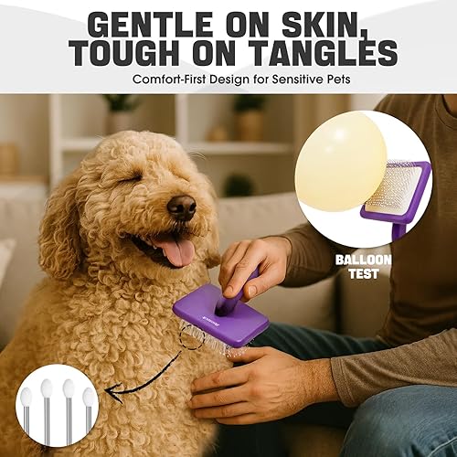 Miniatura 3 de Kit de 4 cepillos para perros para perros  Cepillo grande para perros Goldendoodles caniches garabatos  Cepillo largo de pelo  Cepillos y peine de