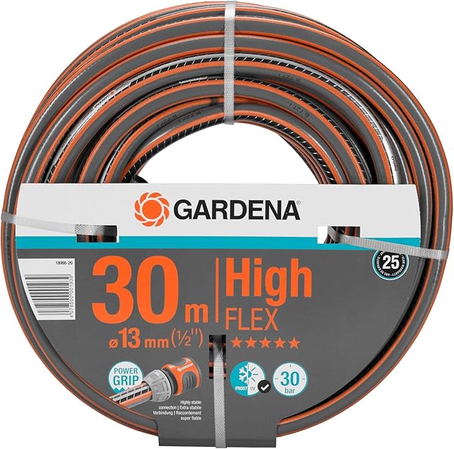 Gardena Comfort HighFLEX wąż 13 mm (1/2"), 30 m: wąż ogrodowy z profilem Power Grip, ciśnienie rozrywające 30 barów, odporny na odkształcenia i promieniowanie UV (18066-20)
