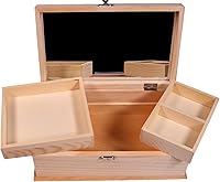 Vista 3 de Joyero de madera sin terminar con espejo y compartimentos extraíbles, listo para pintar