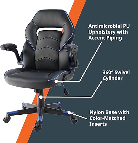 Miniatura 6 de SpawnSafe - Silla para videojuegos, altura ajustable, reposabrazos abatibles, giro de 360, negroazul