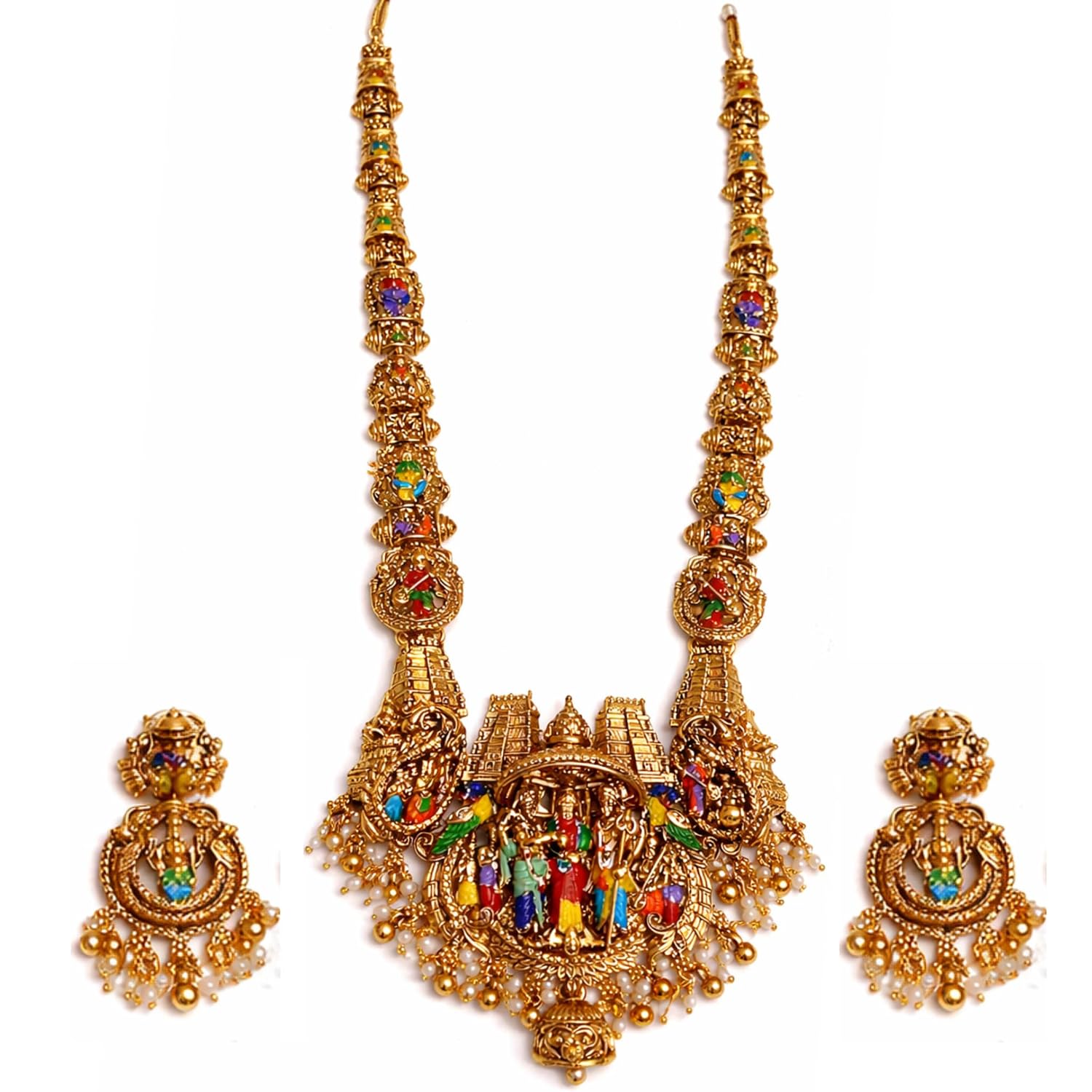Dvina Glow Traditional South Indian Temple Jewellery Haram Set for Women | Premium Antique Gold Plated Long Bridal Necklac... - Review, Price and Buying Guide