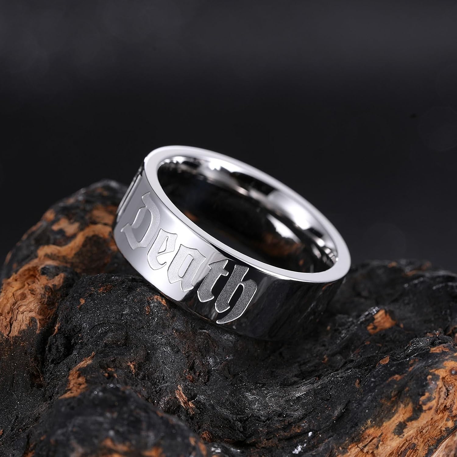 King Will Till Death Men Wedding Band in Rose Gold, 8mm Stainless Steel Wedding Ring for Men, Rose-Gold Wedding Ring Polished Corrosion-Resistant Till Death Ring Comfort Fit Size 7-12