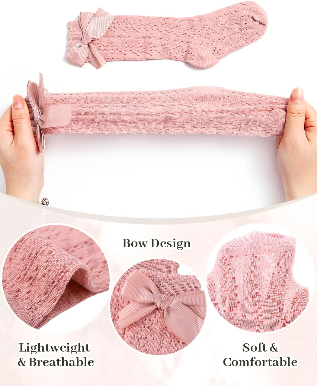 Urieo Baby Girls Knee High Socks Toddler Bow Mesh Long Sock Dress Uniform Stockings - Image 4