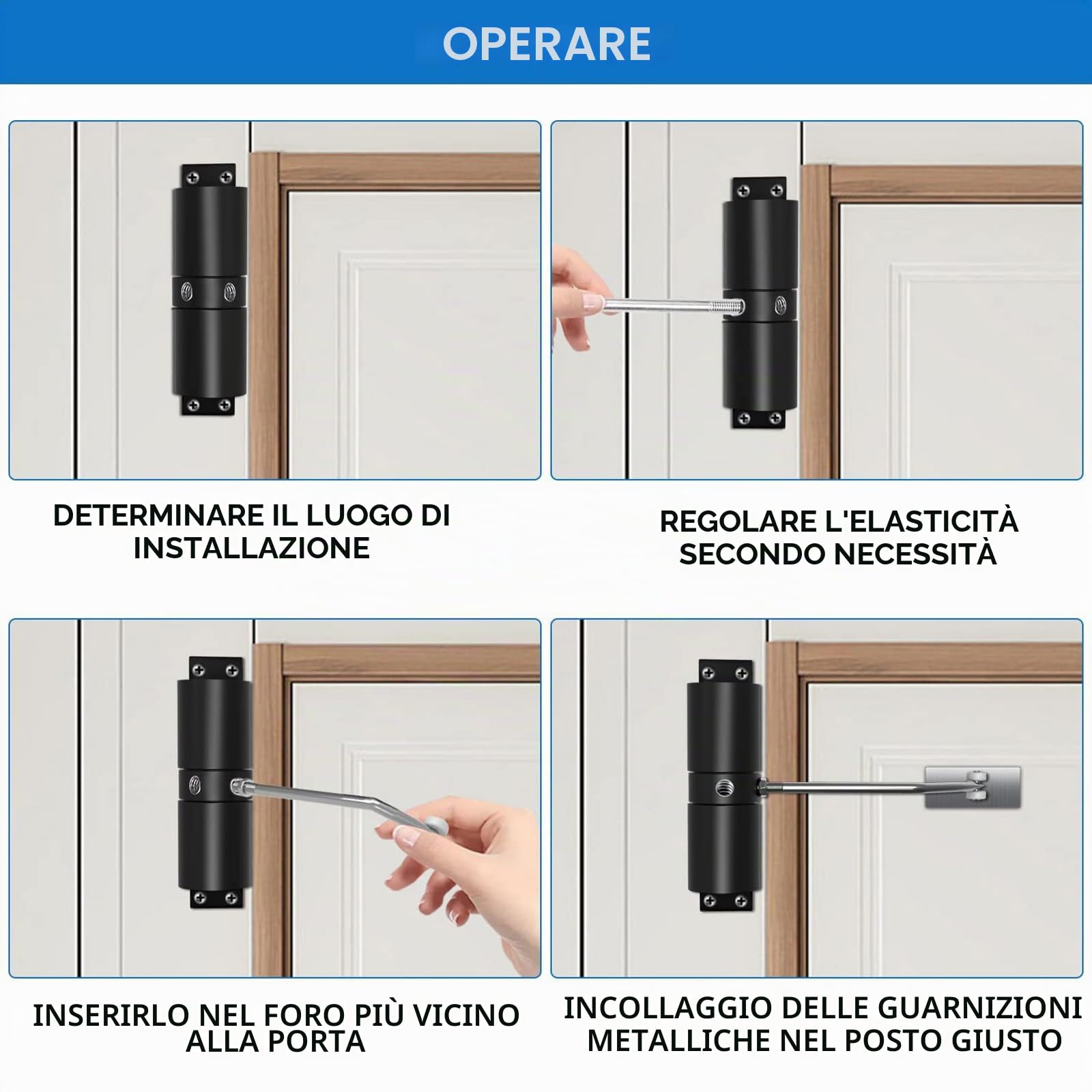 Chiudiporta regolabile, chiudiporta automatico, in lega di alluminio, per camera da letto, ufficio, nero