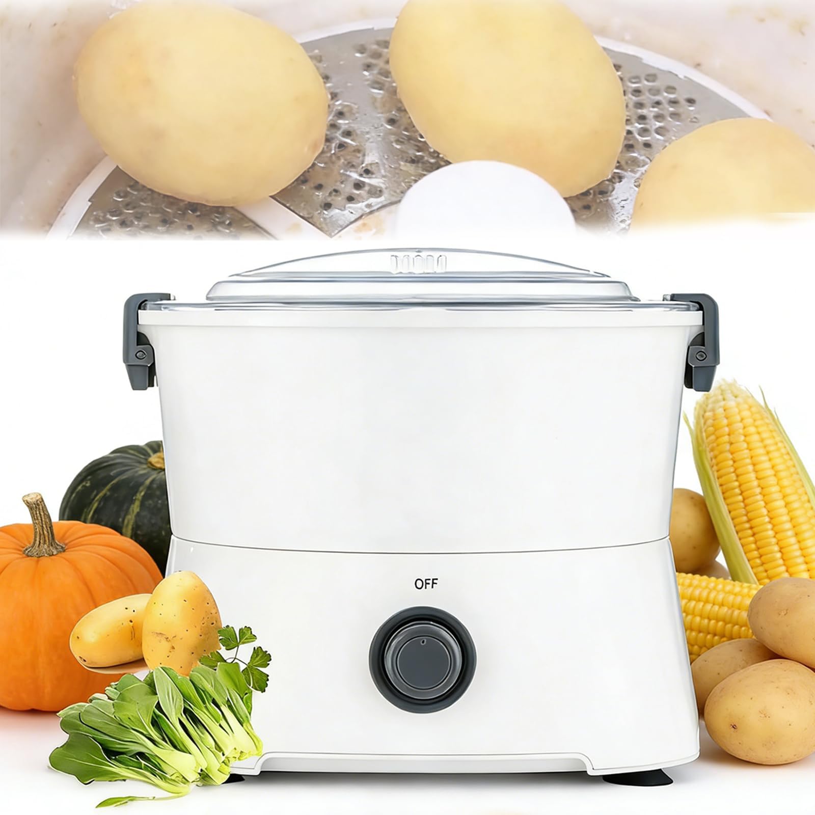 Pelador eléctrico de patatas One-Touch | Máquina de 85 W con cubierta visible, almohadillas antideslizantes y refrigeración eficiente para cocina