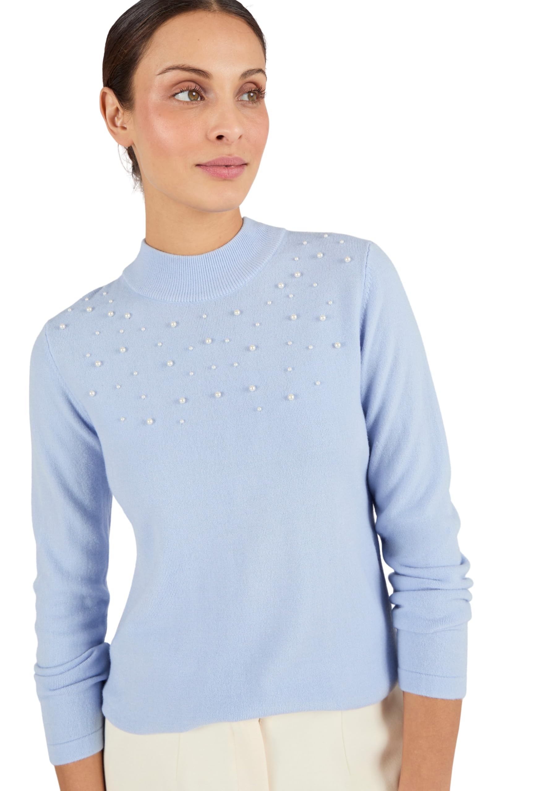 Damart - Jumper with Pearls, Mid Blue, 14/16