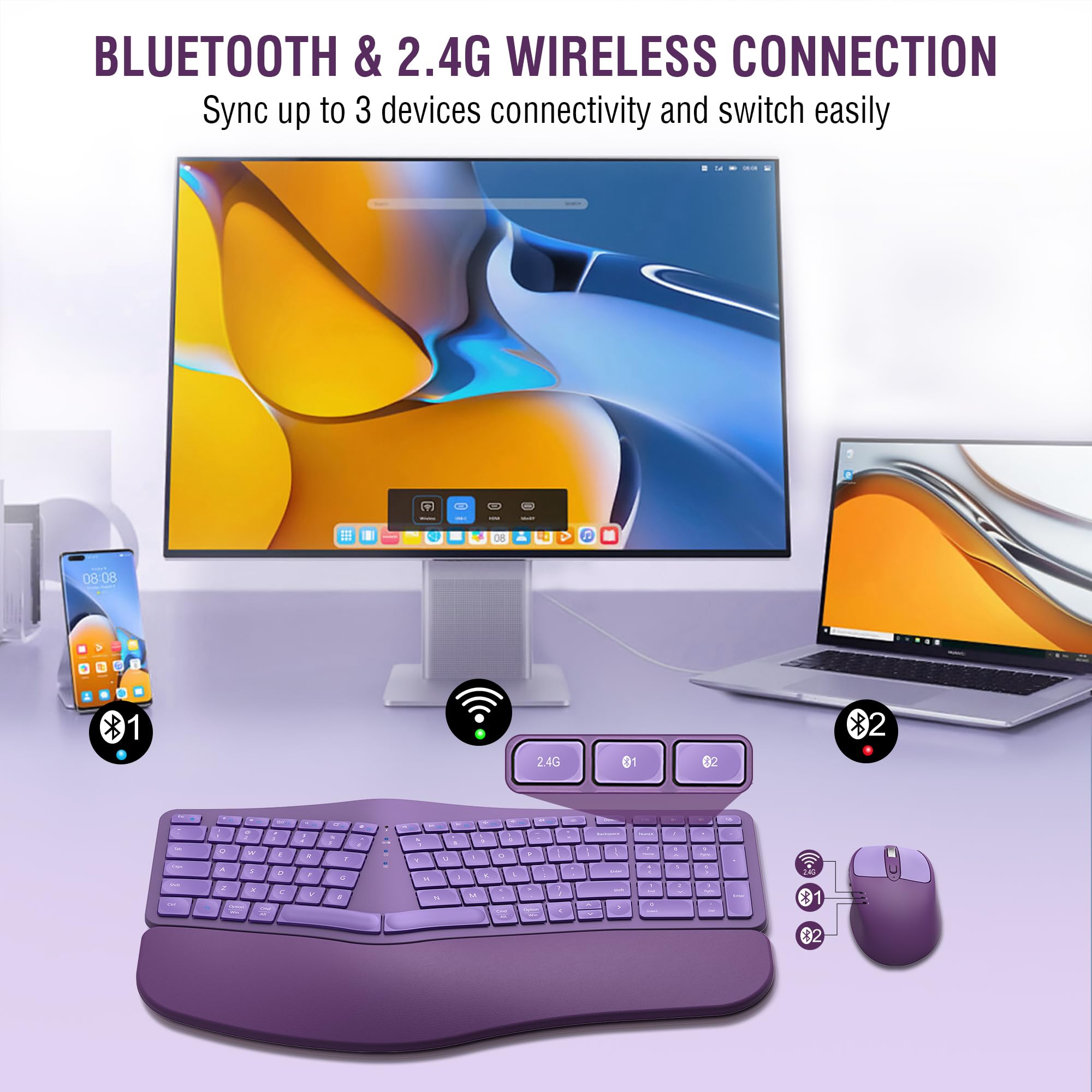 Snapklik.com : Ergonomic Wireless Keyboard Mouse Combo, EDJO Bluetooth ...