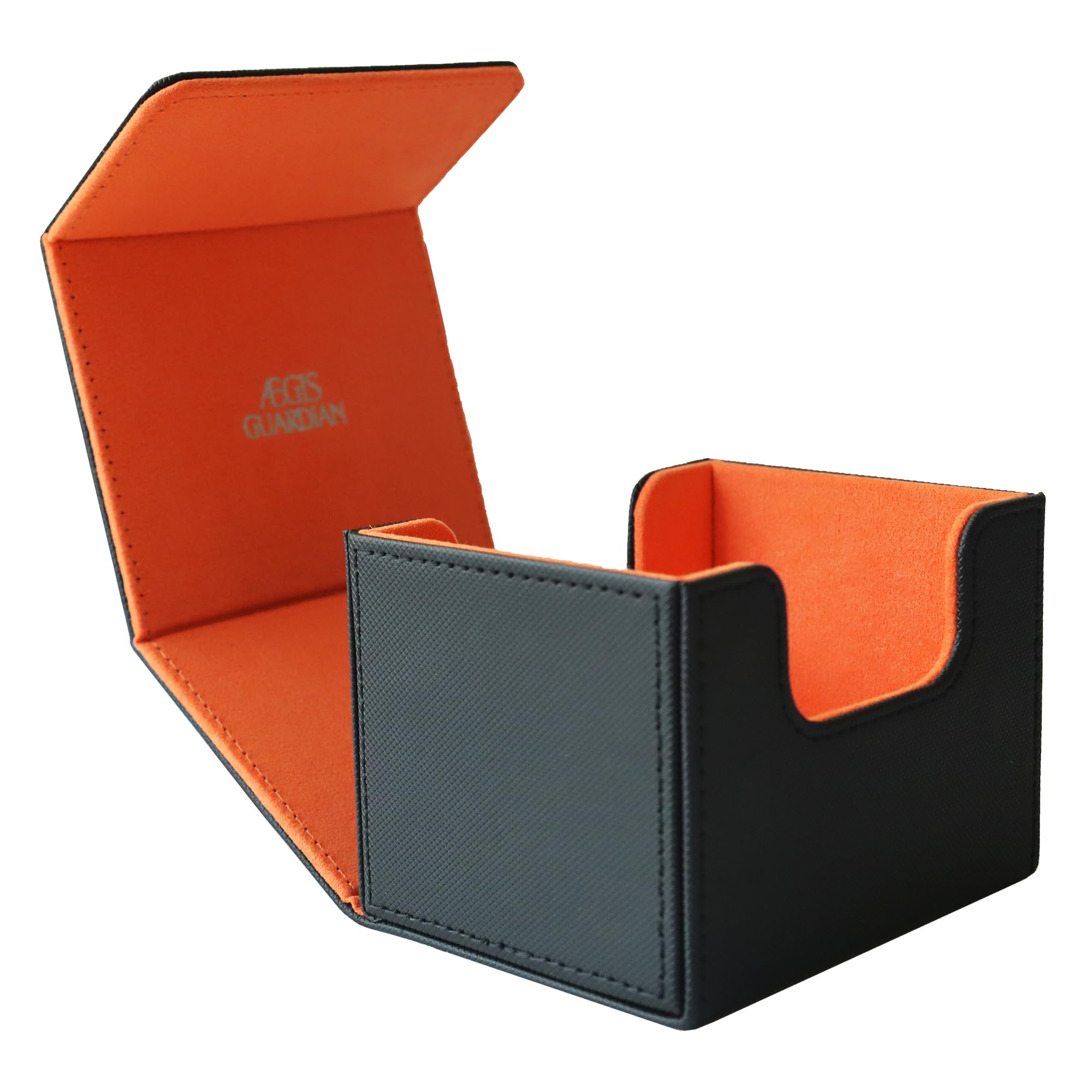 ÆGIS GUARDIAN AEGIS GUARDIAN Commander Deck Box for MTG, Magic Deck Box, Hold 120+ Sleeved Cards for TCG, Leather Strong Magnet Card Deck Box, Collectible Card Case, Orange Inner