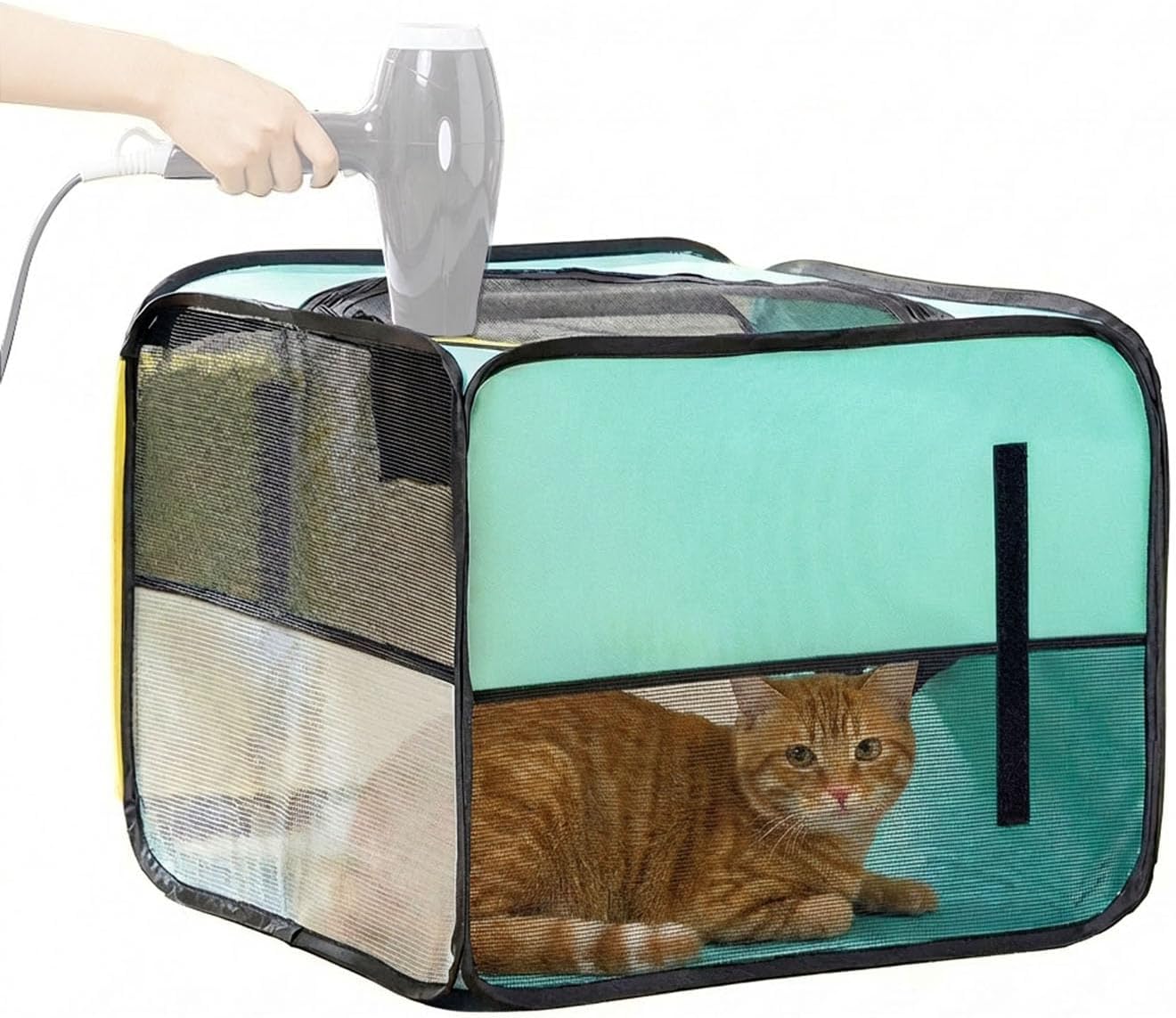 Cat Dryer, 20.5" x 15.7" x 20.5" Foldable Pet Dryer Box, Prevents Post-Bath Fur Scattering, Scratching and Biting Owner, for Cats and Small to Medium Dogs (Green)