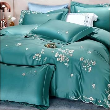 1000TC 100% Cotton Supreme Quality Luxury Bedding Flowers Embroidery Bedding Set Duvet Cover Set Flat/Fitted Bed Sheet Pillowcases F QUEEN_FITTED