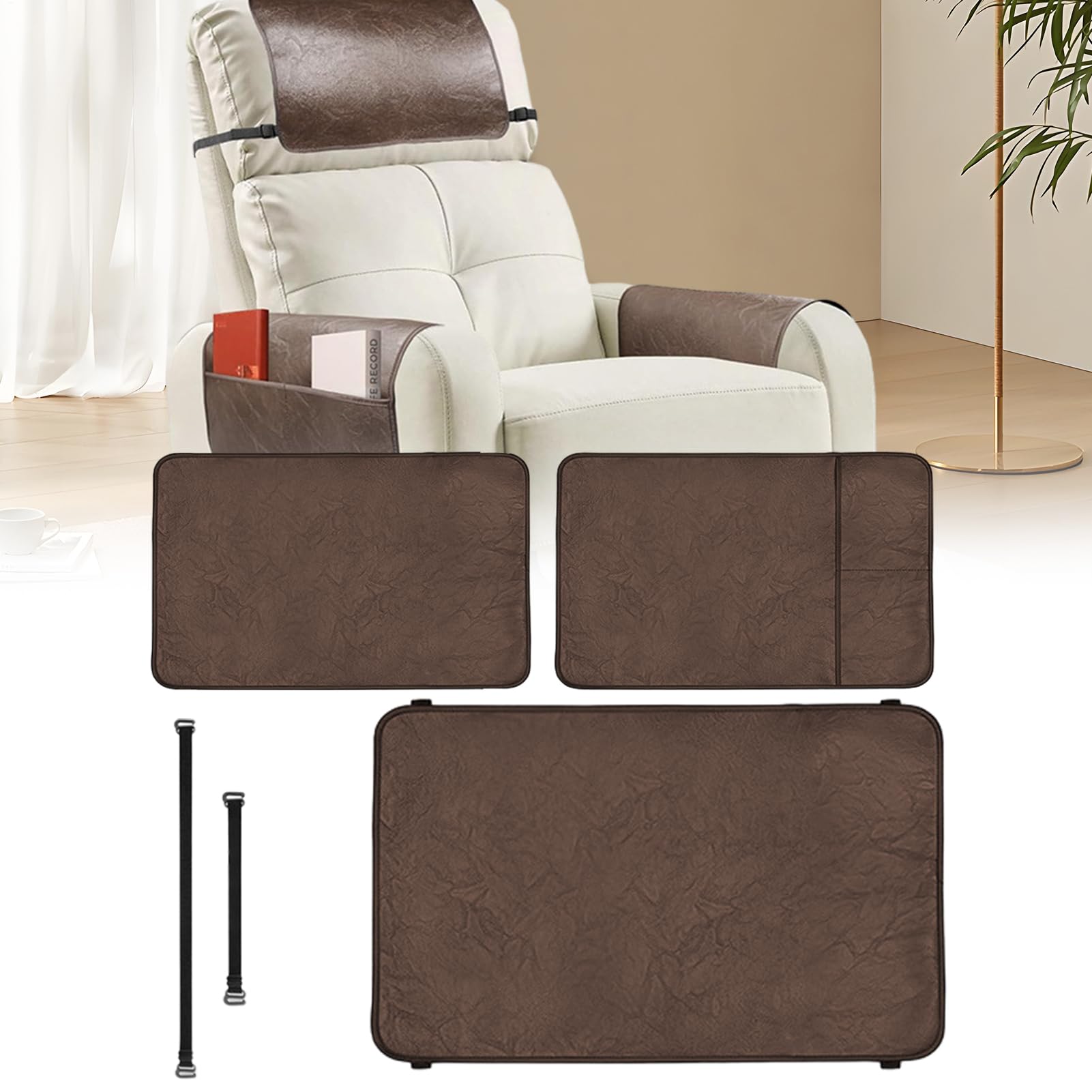 Lot de 3 housses d'appui-tête antidérapantes en cuir synthétique pour fauteuil inclinable - Lot de 3 housses d'appui-tête pour meubles - Housse de protection imperméable pour appuie-tête - Housse de