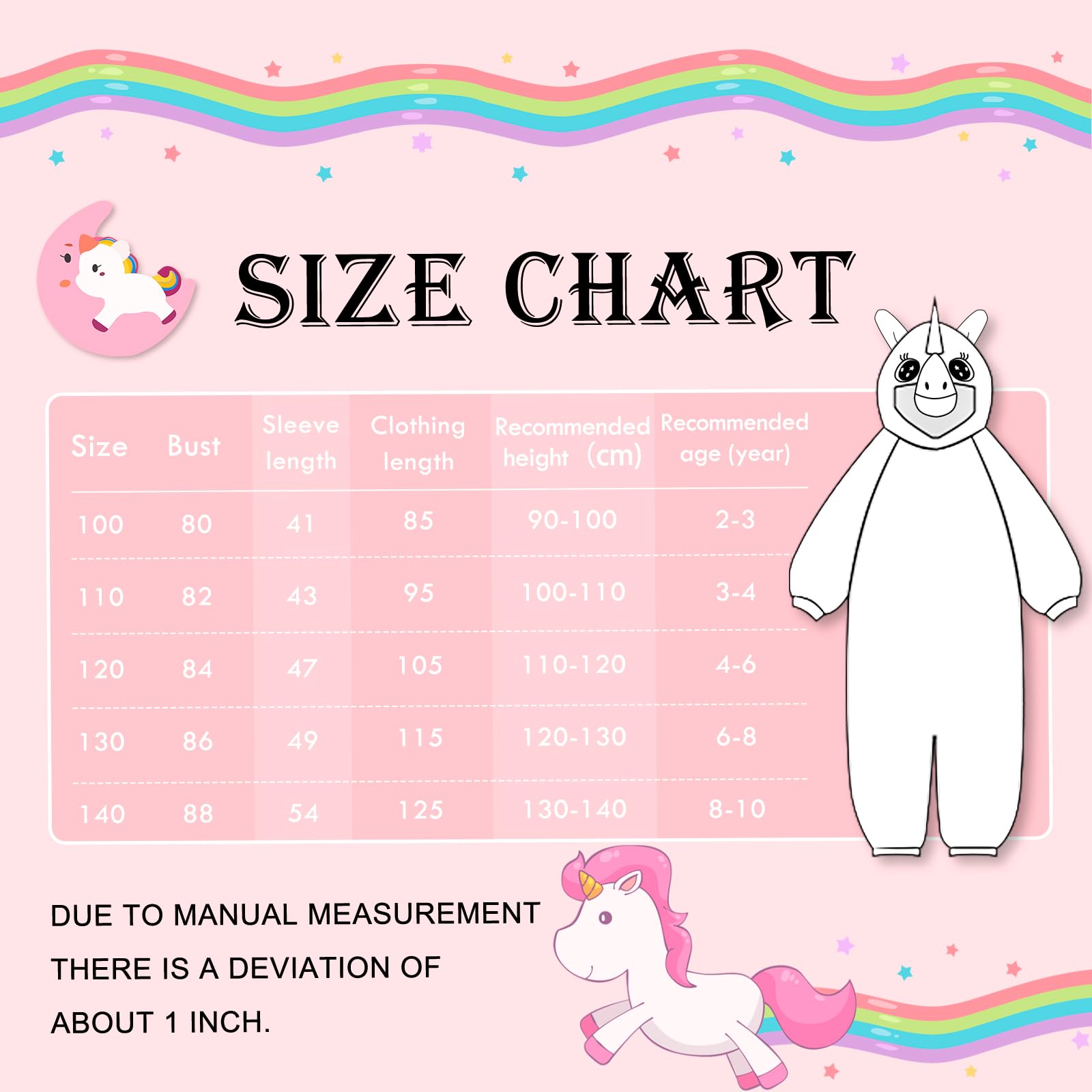 KAKU NANU Licorne Fille Pyjama One Piece Enfant Polaire 2-10 Ans,Fermeture Éclair,2 Poches