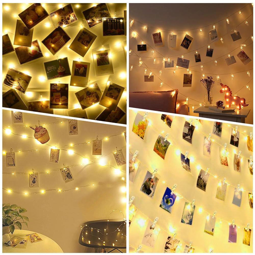 AUAUY Clip Cadena de Luces LED, 10M/100LED Batería Colgar Fotos con 60Pinzas Transparentes, Fotos Pared Decoracion, Colgar Fotos Pared con Luz para DecoracióN Dormitorio, Fiesta de CumpleañOs, Navidad